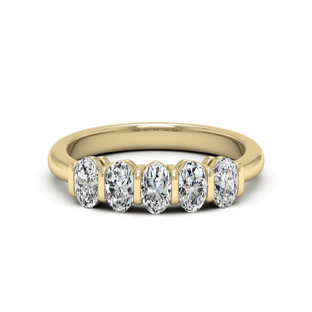 1.50 CTS DEW 5 Stone Oval Moissanite Ring
