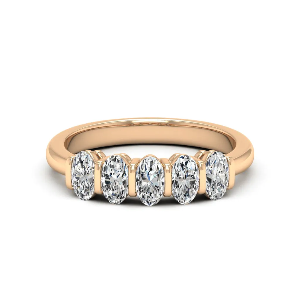 1.50 CTS DEW 5 Stone Oval Moissanite Ring