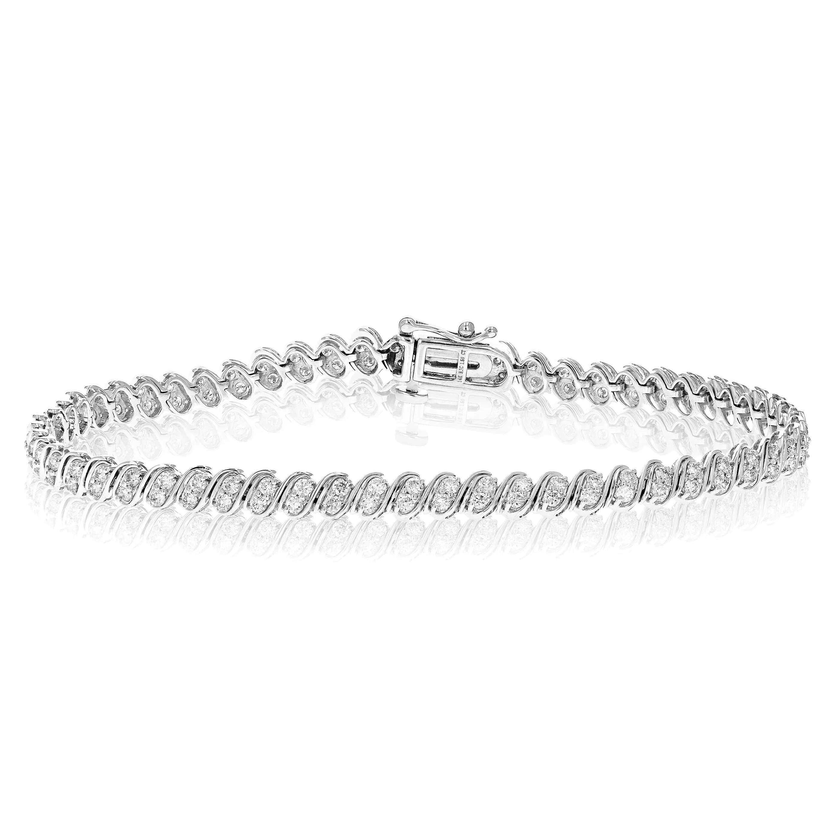 1.50 cttw S Oval Link Diamond Tennis Bracelets in 14K White Gold
