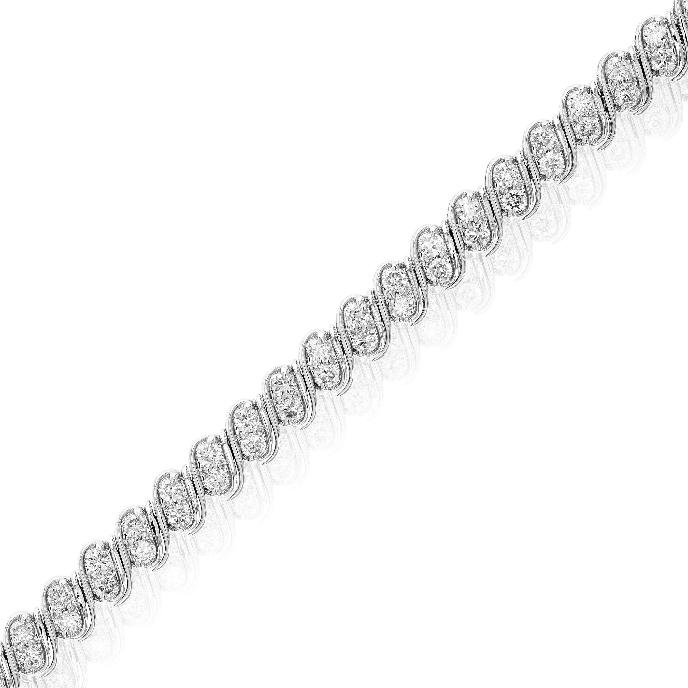 1.50 cttw S Oval Link Diamond Tennis Bracelets in 14K White Gold