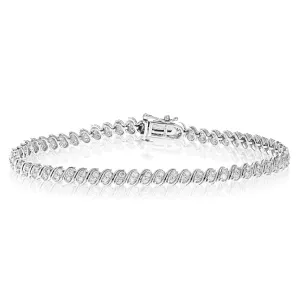 1.50 cttw S Oval Link Diamond Tennis Bracelets in 14K White Gold