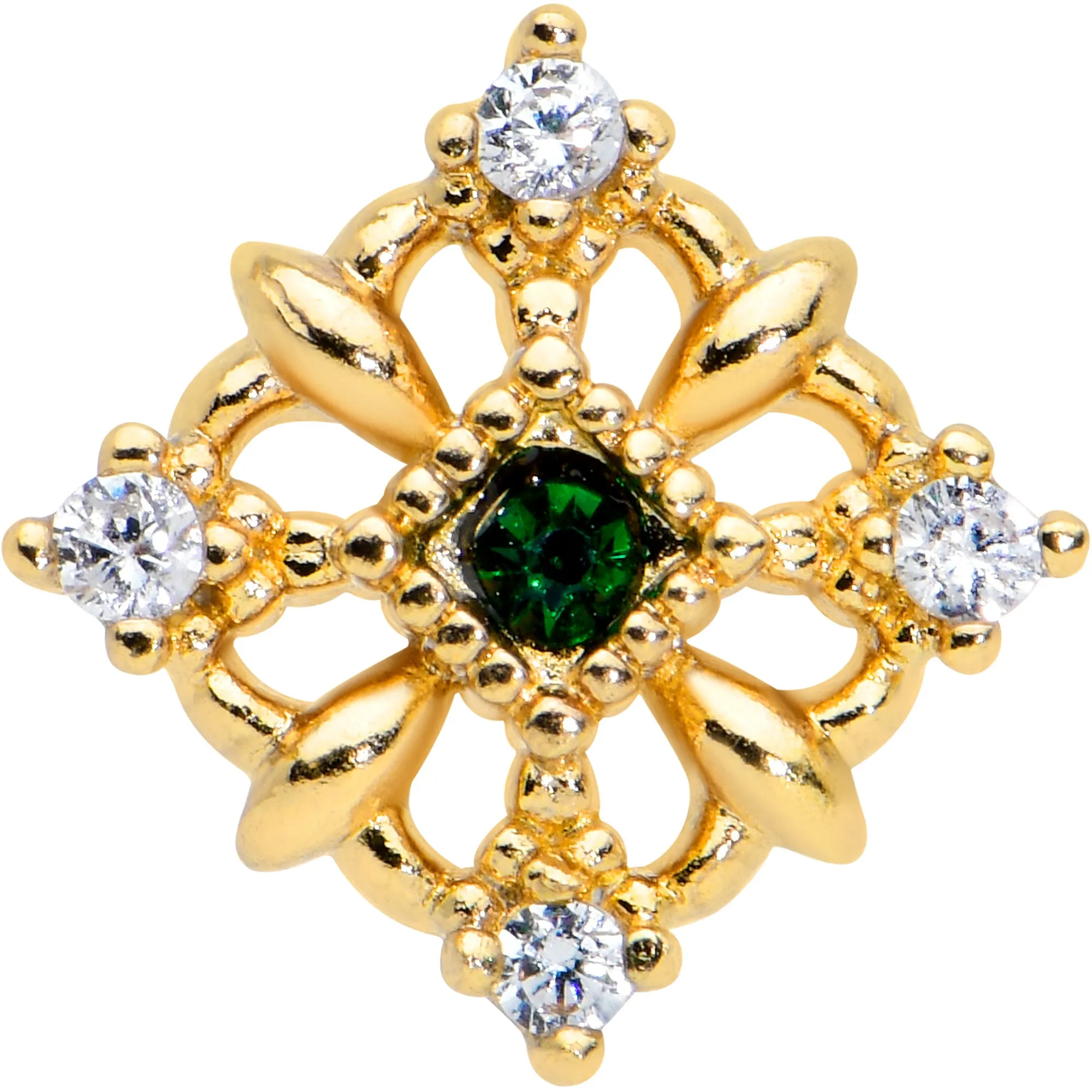16 Gauge 1/4 Green Gem Gold Tone Noble Square Cartilage Tragus Earring