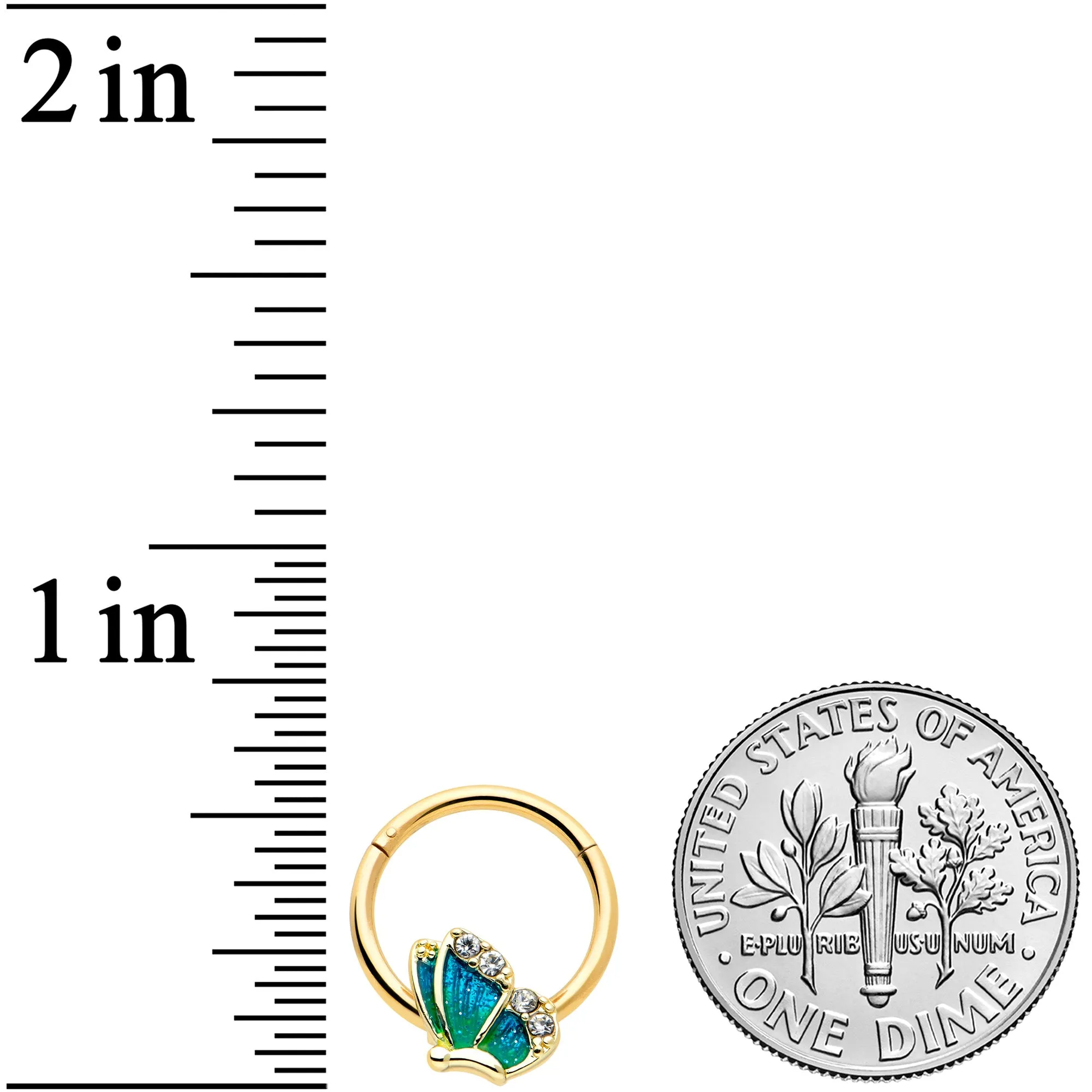 16 Gauge 3/8 Clear Gem Gold Tone Blues Butterfly Hinged Segment Ring