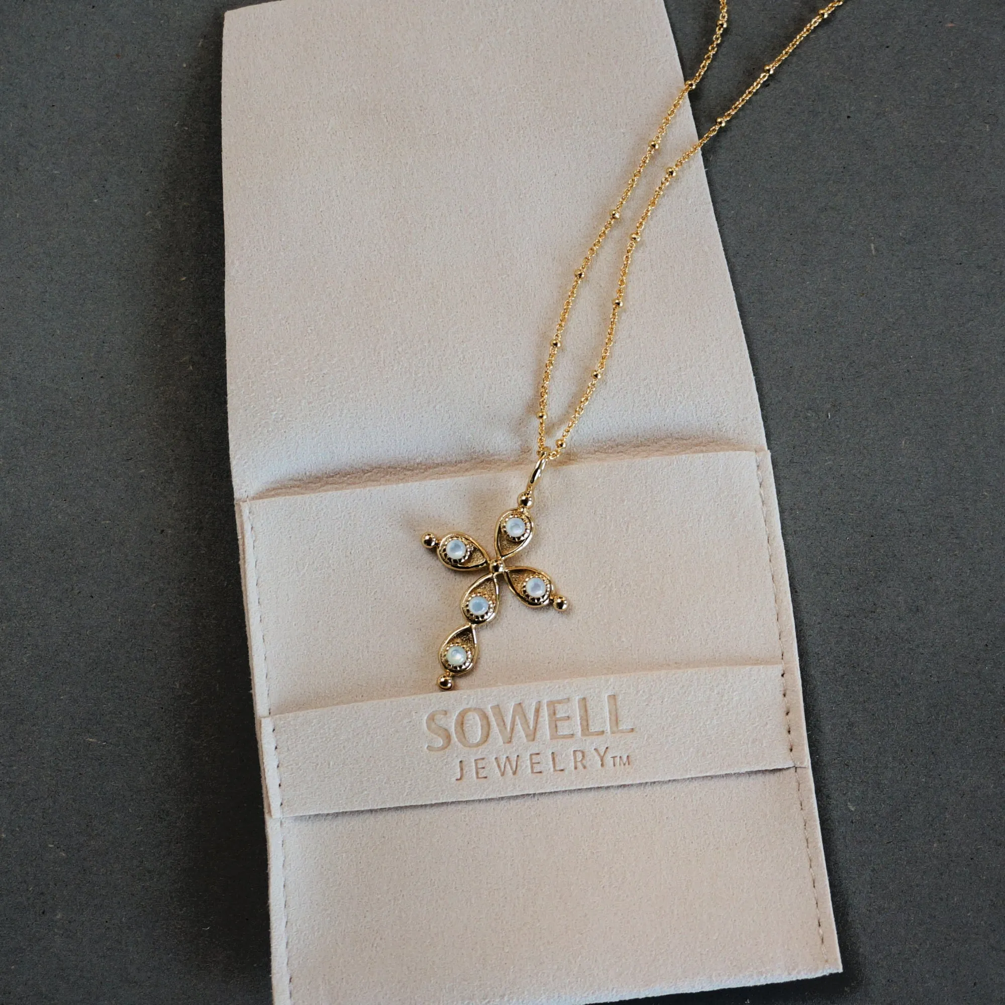 18K Gold Cross Necklace - Mother Of Pearl