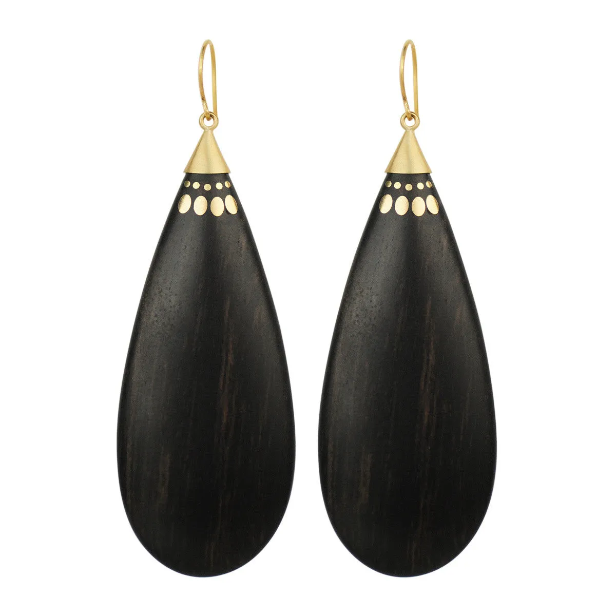 18K Gold Large Ebony Teardrop Earrings