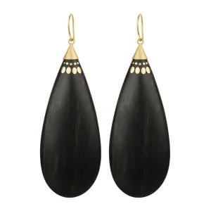 18K Gold Large Ebony Teardrop Earrings