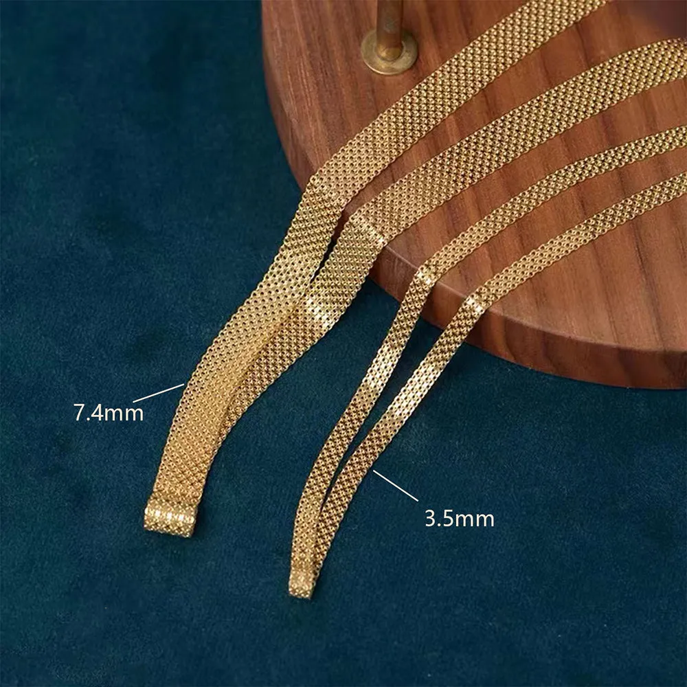 18K Solid Gold 3.5mm 7.4mm Wide Chain Bracelet Elegant Charm Jewelry 7.1"