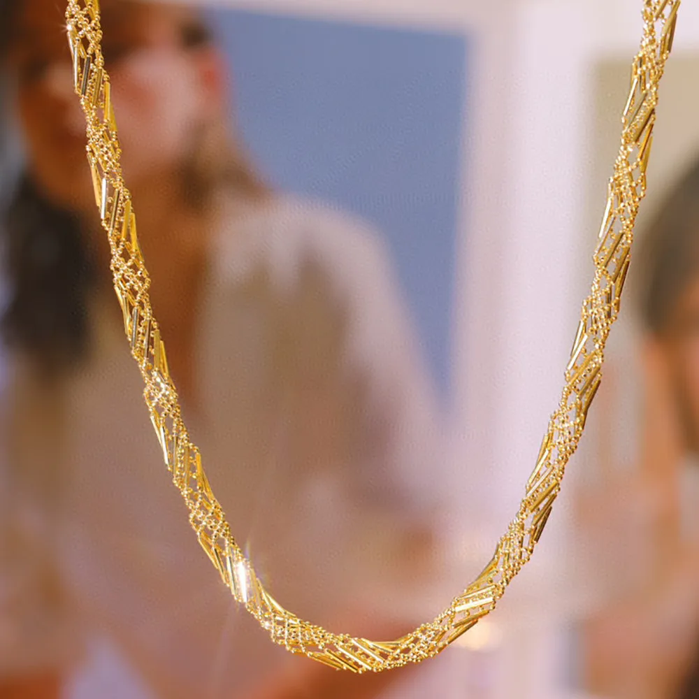 18K Solid Gold Bead Braided Rotation Chain Bracelet Elegant Charm Jewelry 7.1"