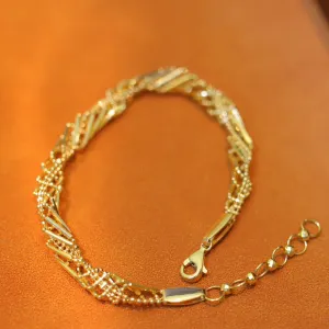 18K Solid Gold Bead Braided Rotation Chain Bracelet Elegant Charm Jewelry 7.1"