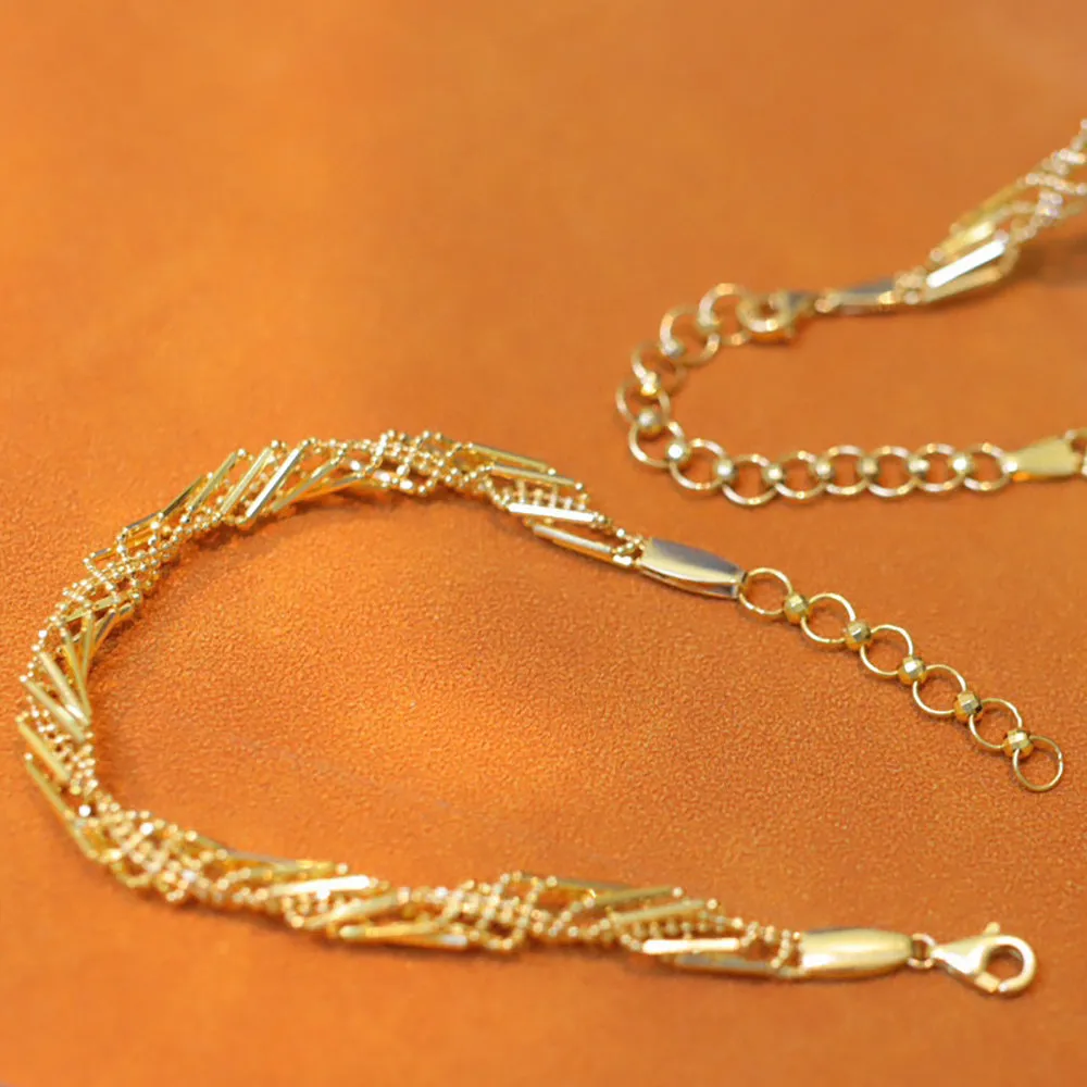 18K Solid Gold Bead Braided Rotation Chain Bracelet Elegant Charm Jewelry 7.1"