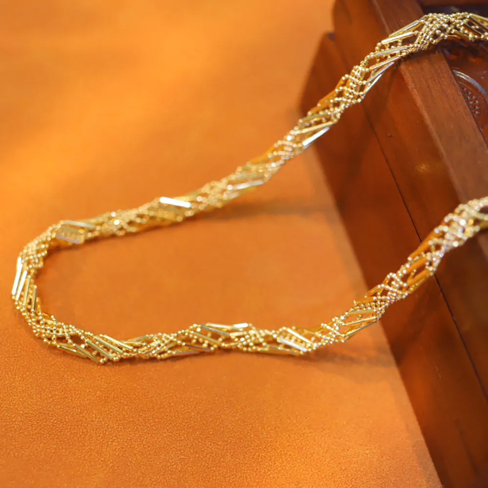 18K Solid Gold Bead Braided Rotation Chain Bracelet Elegant Charm Jewelry 7.1"