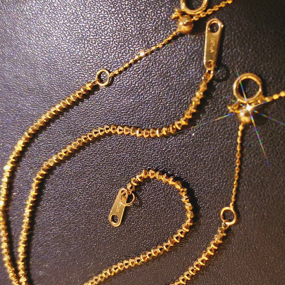 18K Solid Gold Bead Chain Beaded Bracelet Glossy Elegant Charm Jewelry 7.1"