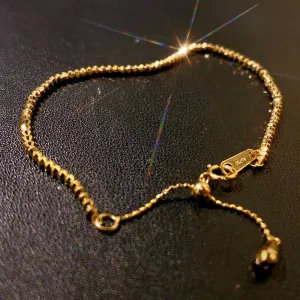 18K Solid Gold Bead Chain Beaded Bracelet Glossy Elegant Charm Jewelry 7.1"