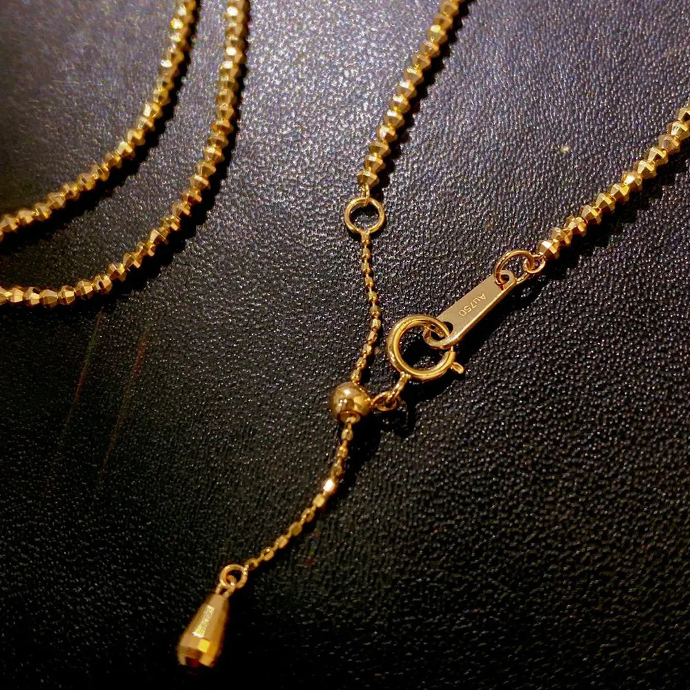 18K Solid Gold Bead Chain Beaded Bracelet Glossy Elegant Charm Jewelry 7.1"