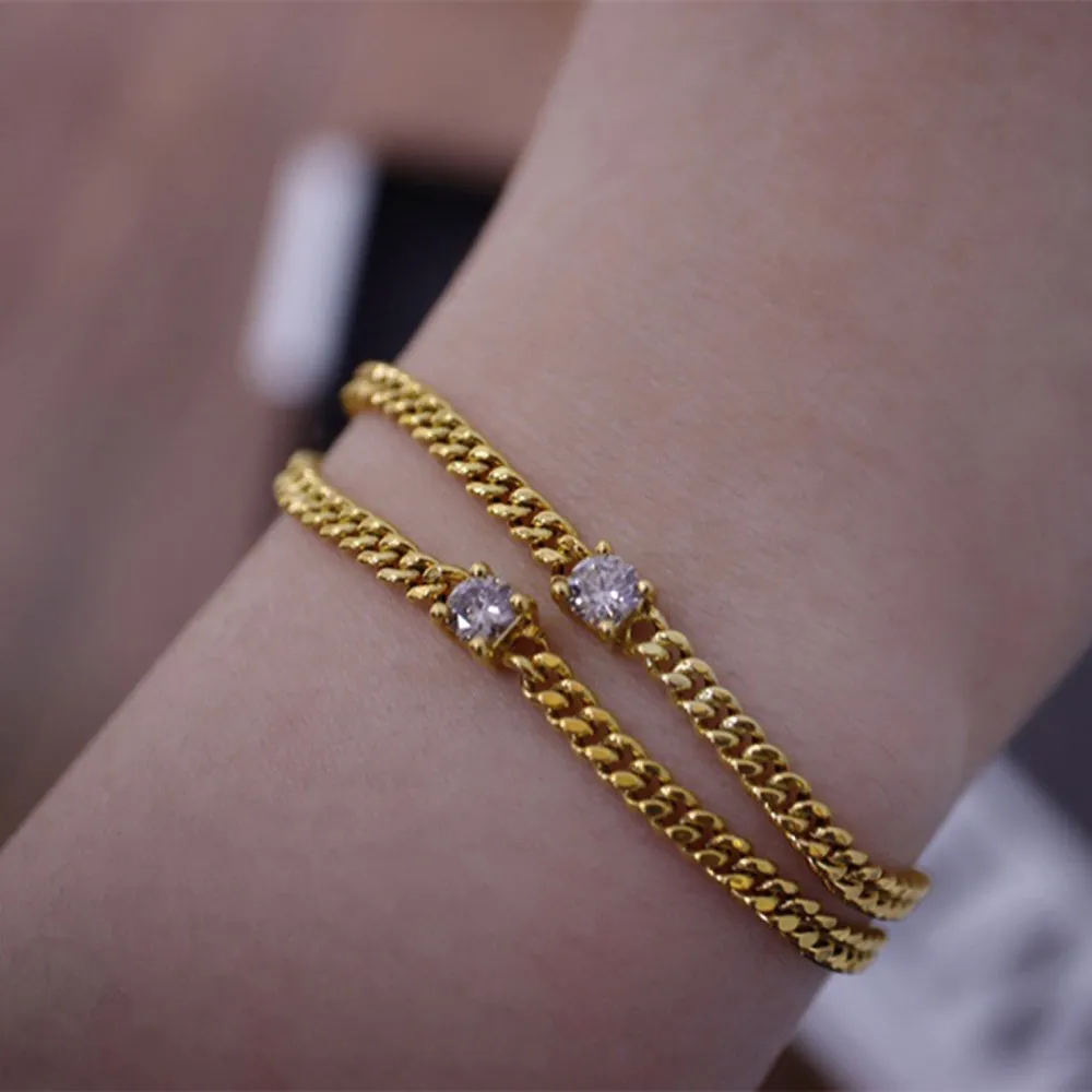 18K Solid Gold Miami Cuban Chain Natural Diamond Bracelet Elegant Jewelry 6.9"