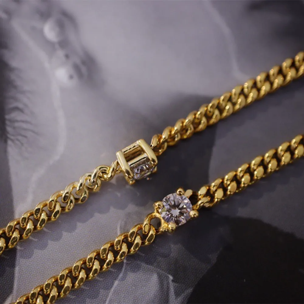 18K Solid Gold Miami Cuban Chain Natural Diamond Bracelet Elegant Jewelry 6.9"