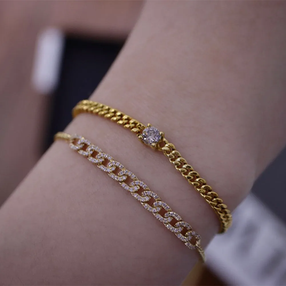 18K Solid Gold Miami Cuban Chain Natural Diamond Bracelet Elegant Jewelry 6.9"