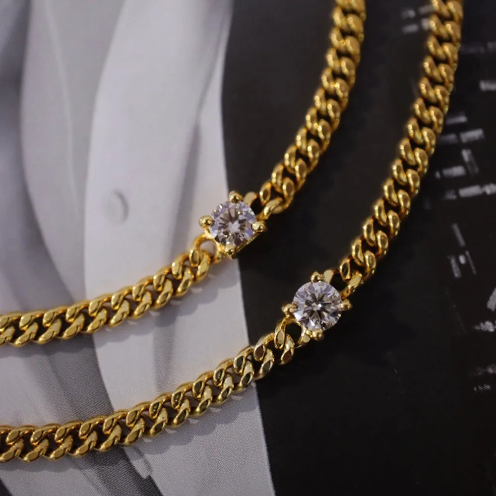 18K Solid Gold Miami Cuban Chain Natural Diamond Bracelet Elegant Jewelry 6.9"
