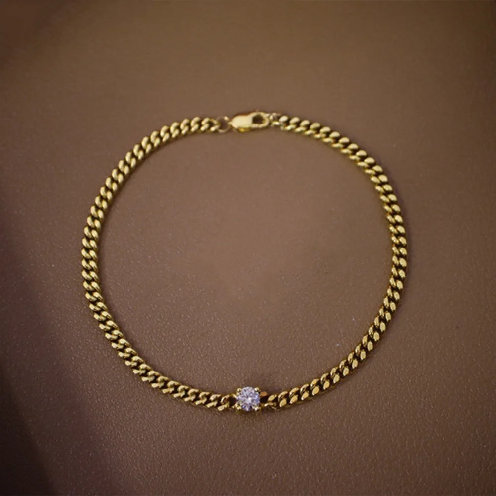 18K Solid Gold Miami Cuban Chain Natural Diamond Bracelet Elegant Jewelry 6.9"