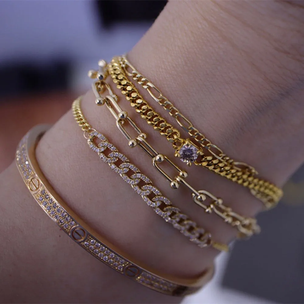 18K Solid Gold Miami Cuban Chain Natural Diamond Bracelet Elegant Jewelry 6.9"