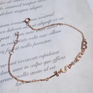 18K Solid Gold Natural Diamond Bracelet Letters BEST Elegant Charm Jewelry 7.3 in