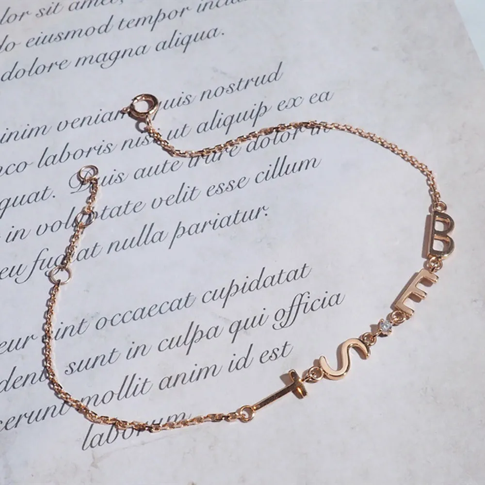 18K Solid Gold Natural Diamond Bracelet Letters BEST Elegant Charm Jewelry 7.3 in