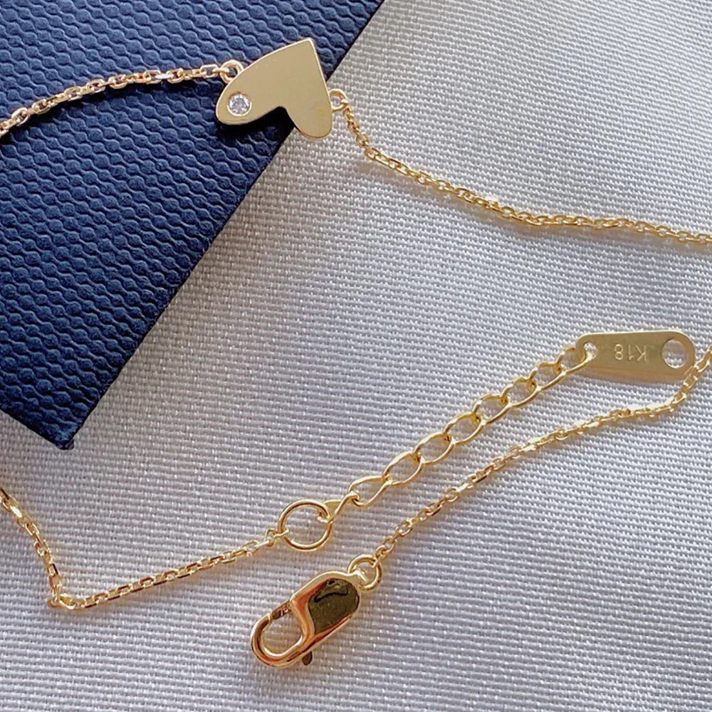 18K Solid Gold Natural Diamond Bracelet Loving Heart Elegant Jewelry 6.7 in