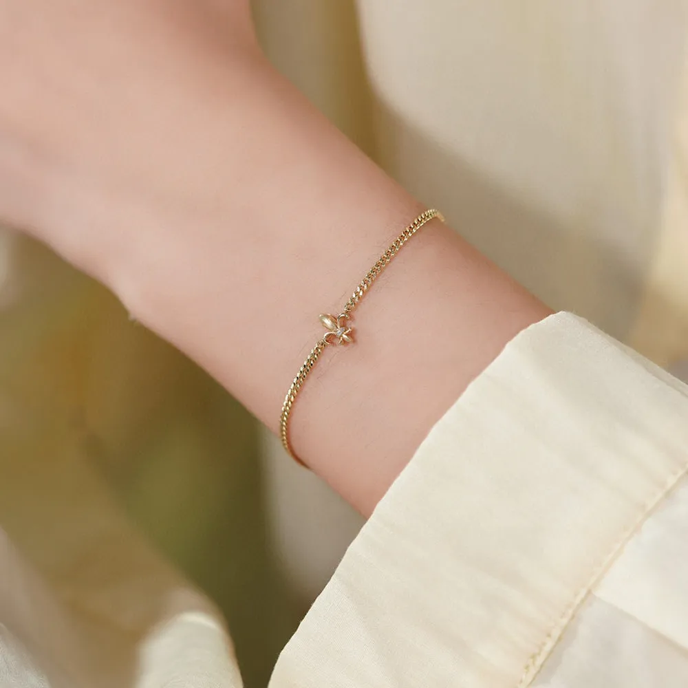 18K Solid Gold Natural Diamond Bracelet Miami Cuban Chain Flowers Elegant Jewelry 7.1"