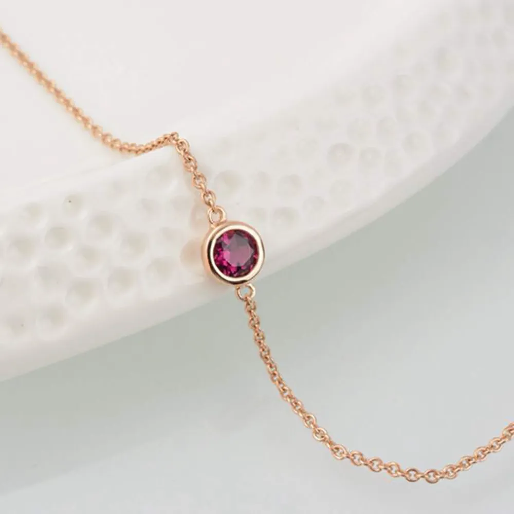 18K Solid Gold Natural Round Red Tourmaline Bracelet Elegant Charm Jewelry 6.7 in