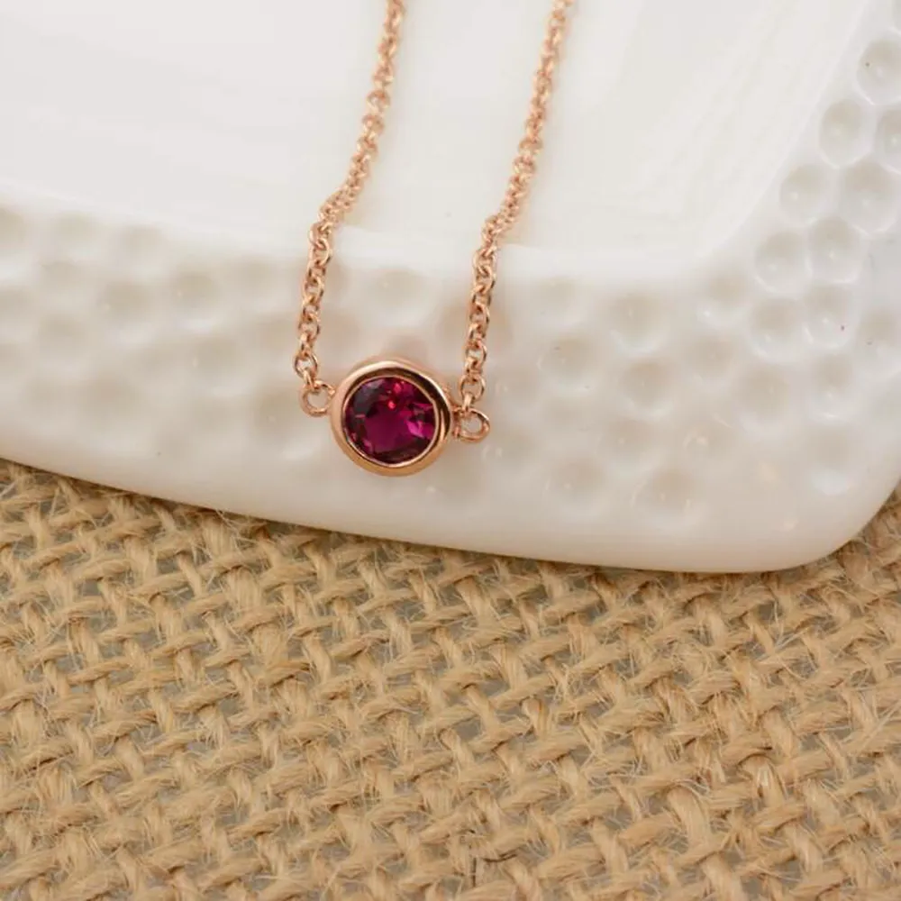 18K Solid Gold Natural Round Red Tourmaline Bracelet Elegant Charm Jewelry 6.7 in