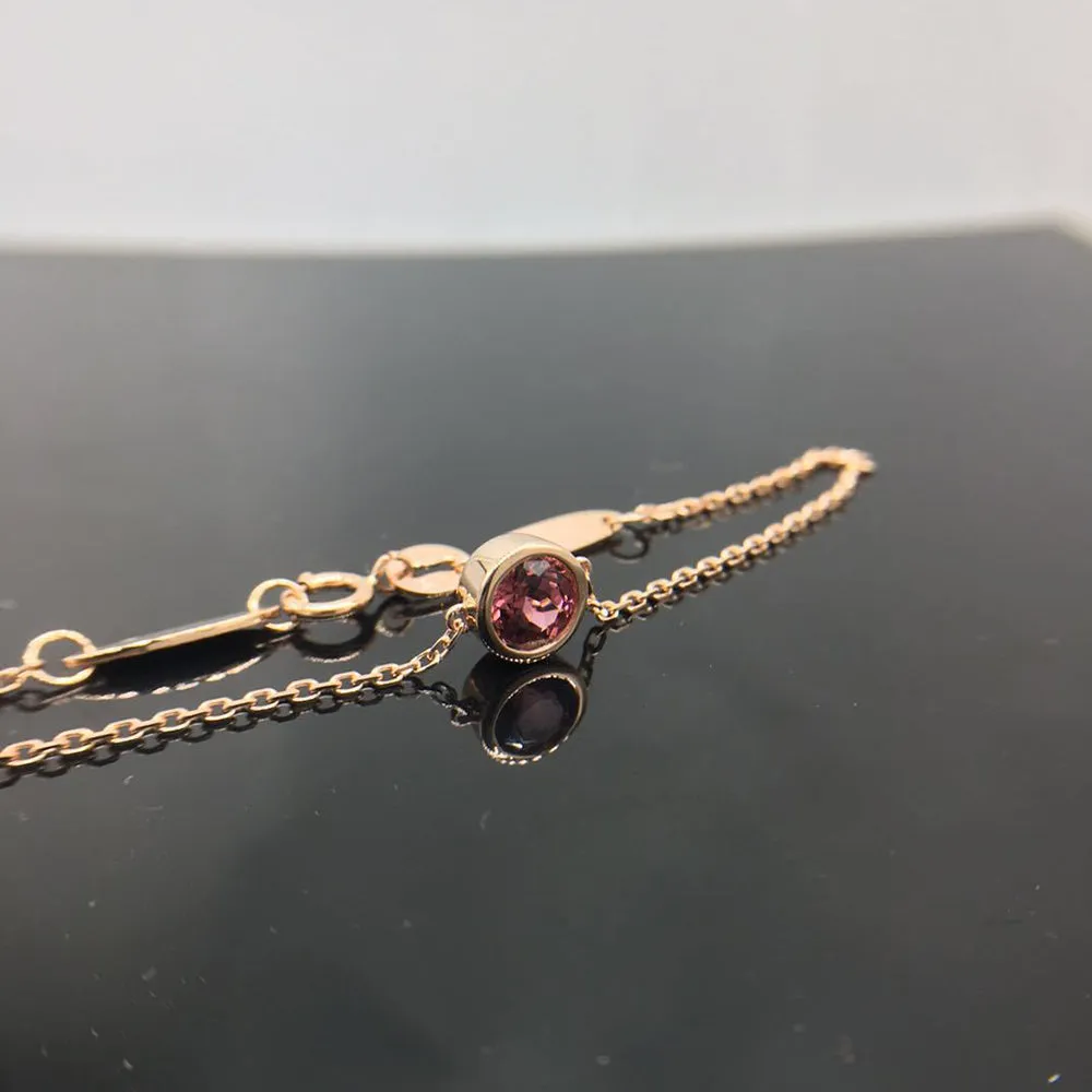 18K Solid Gold Natural Round Red Tourmaline Bracelet Elegant Charm Jewelry 6.7 in