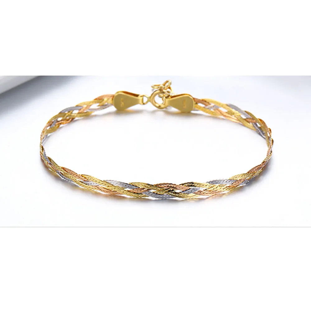 18K Solid Multicolor Gold Twist Braided Chain Bracelet Charm Jewelry 7.7"