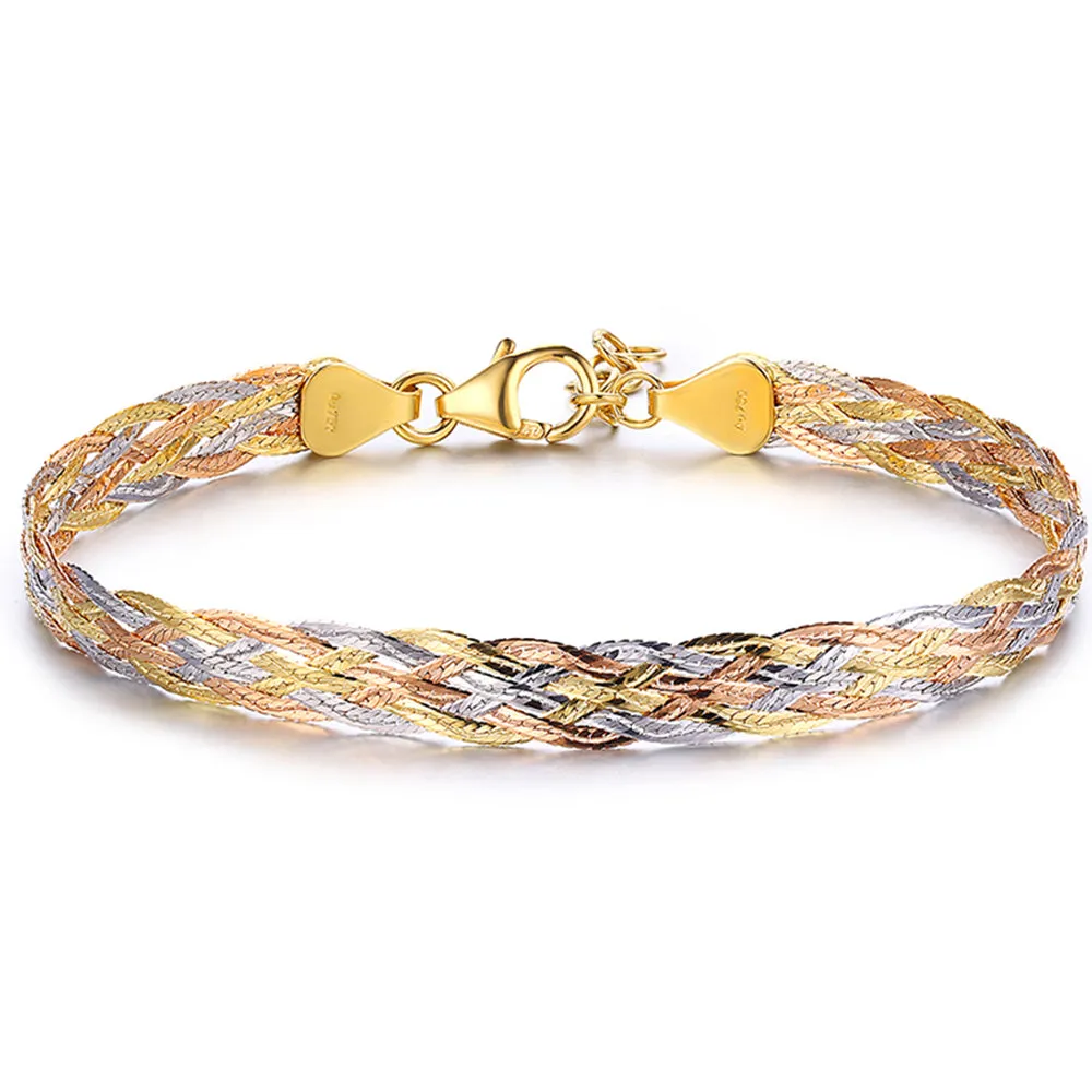 18K Solid Multicolor Gold Twist Braided Chain Bracelet Charm Jewelry 7.7"