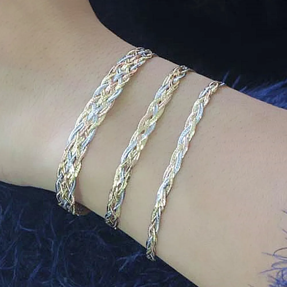 18K Solid Multicolor Gold Twist Braided Chain Bracelet Charm Jewelry 7.7"