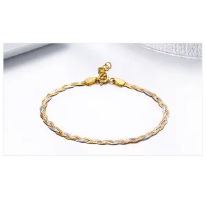 18K Solid Multicolor Gold Twist Braided Chain Bracelet Charm Jewelry 7.7"