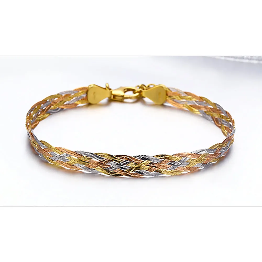 18K Solid Multicolor Gold Twist Braided Chain Bracelet Charm Jewelry 7.7"