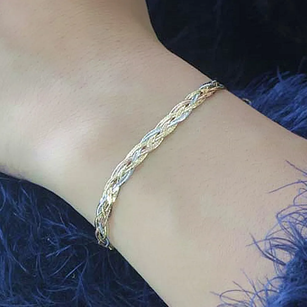 18K Solid Multicolor Gold Twist Braided Chain Bracelet Charm Jewelry 7.7"