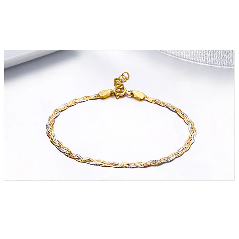 18K Solid Multicolor Gold Twist Braided Chain Bracelet Charm Jewelry 7.7"