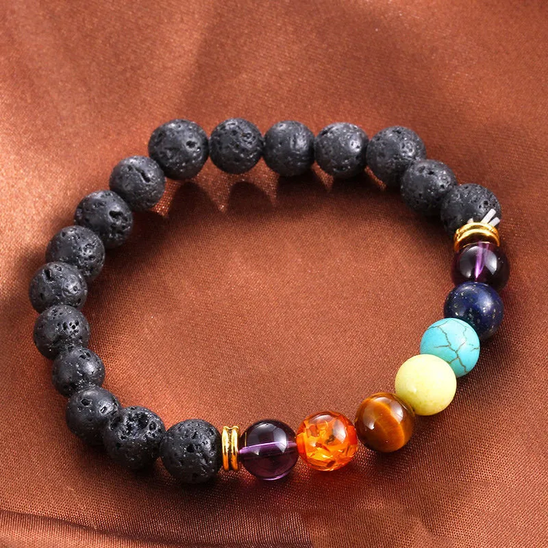 190 mm/7.5 in-Certified Natural 7 Chakra Healing Lava Jade Beads Stretchy Diffuser Bracelet Jewelry HI