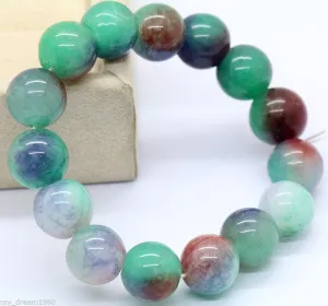190 mm/7.5 in-Certified Natural Multi-Color Icy Emerald Jade Beads Stretchy Bracelet