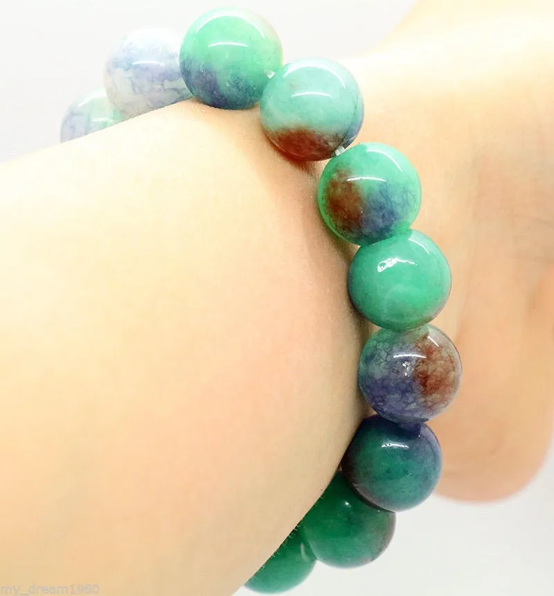 190 mm/7.5 in-Certified Natural Multi-Color Icy Emerald Jade Beads Stretchy Bracelet