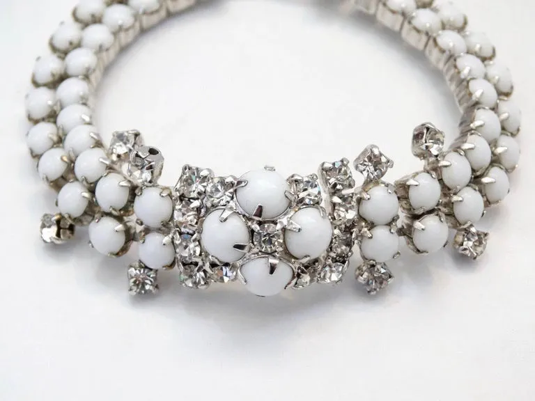 1960s White Rhinestone Cluster Bracelet