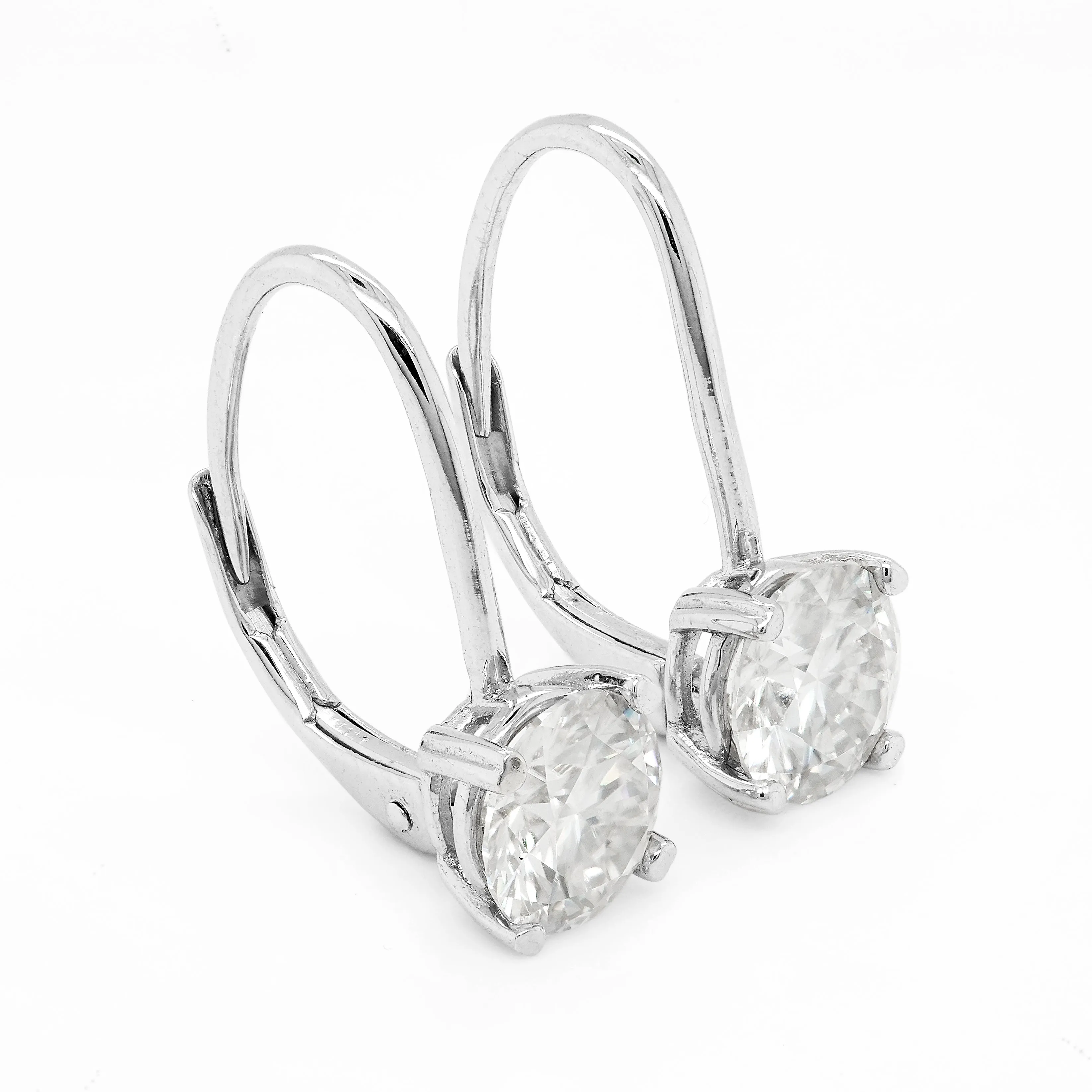 2.00 d.e.w cts 6.50 mm Round Moissanite Dangle Earrings