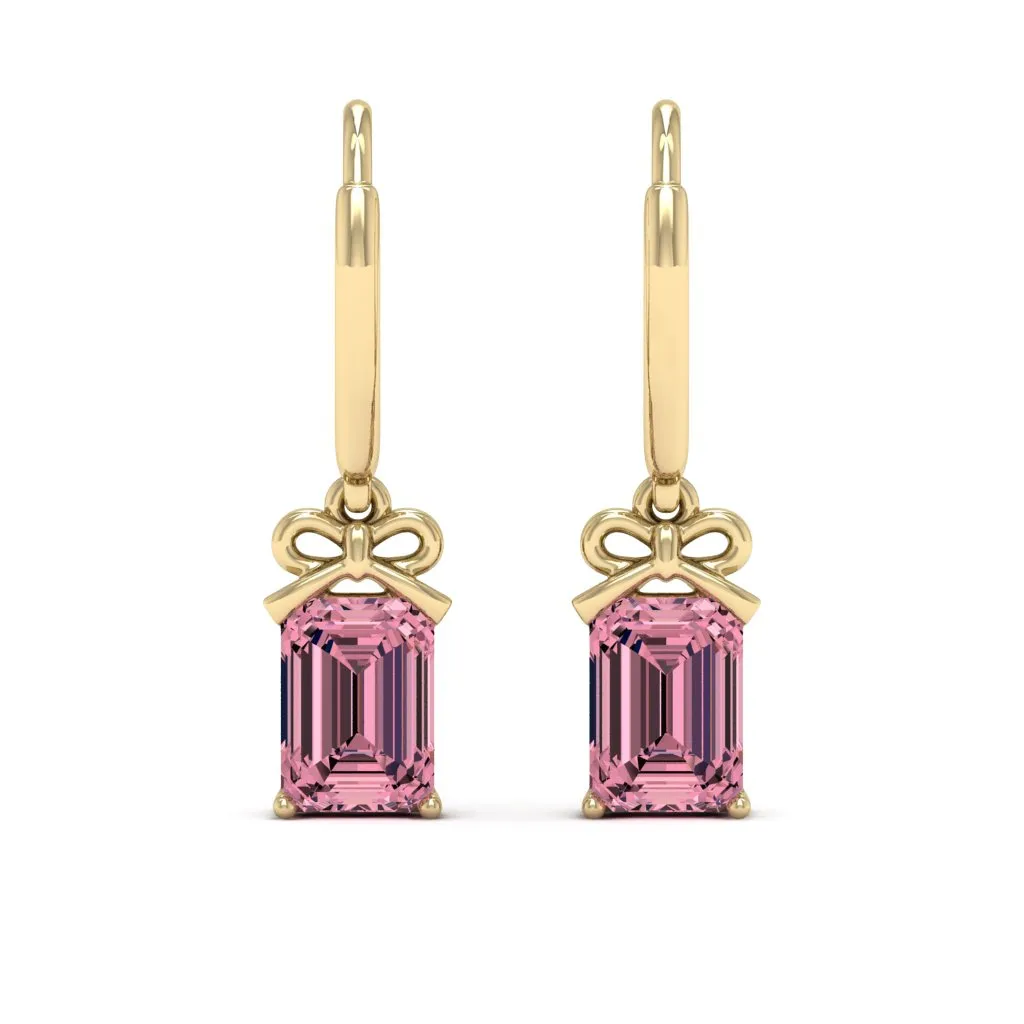 2.10 d.e.w cts 7x5mm Emerald Cut Naomi Moissanite Dangle Earrings