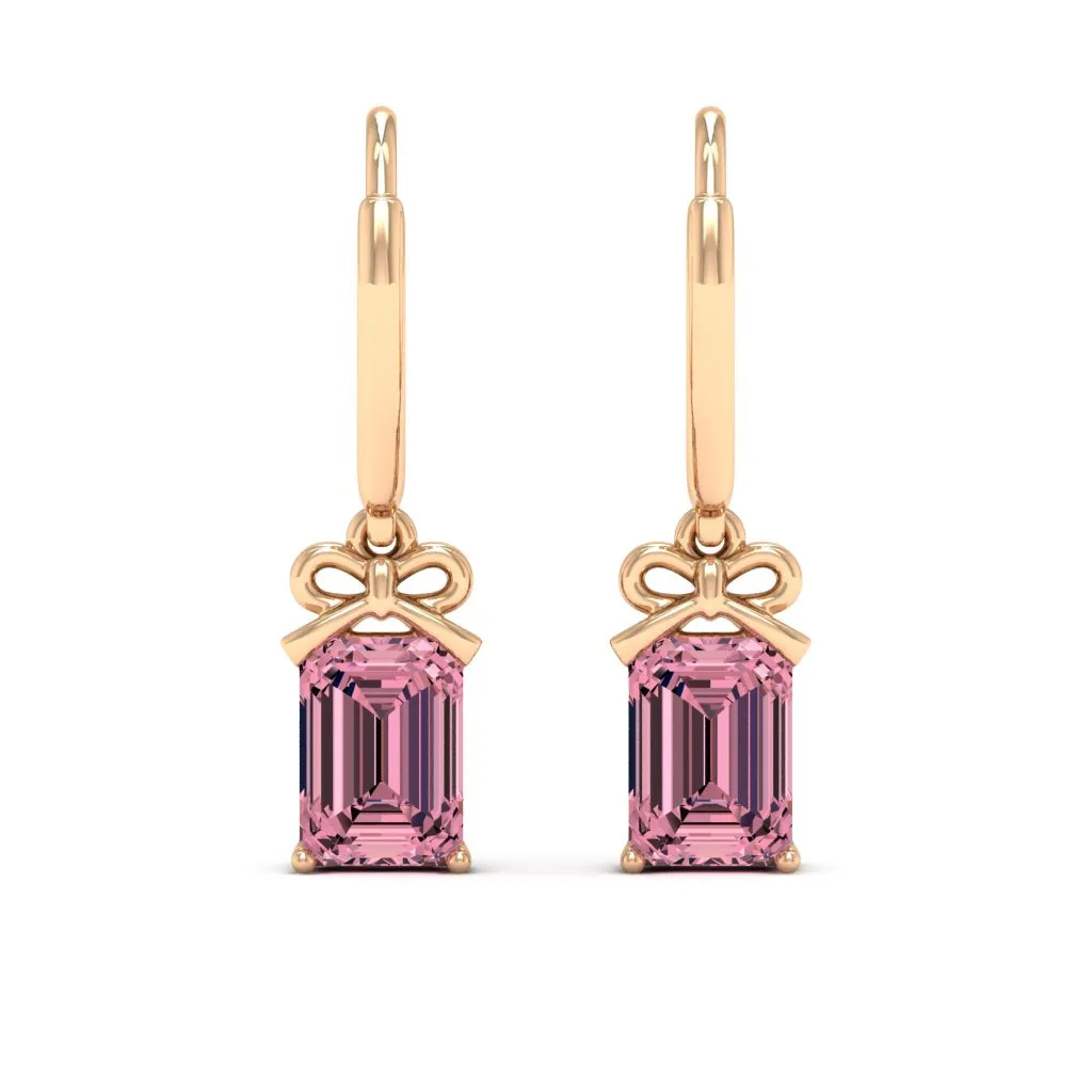 2.10 d.e.w cts 7x5mm Emerald Cut Naomi Moissanite Dangle Earrings