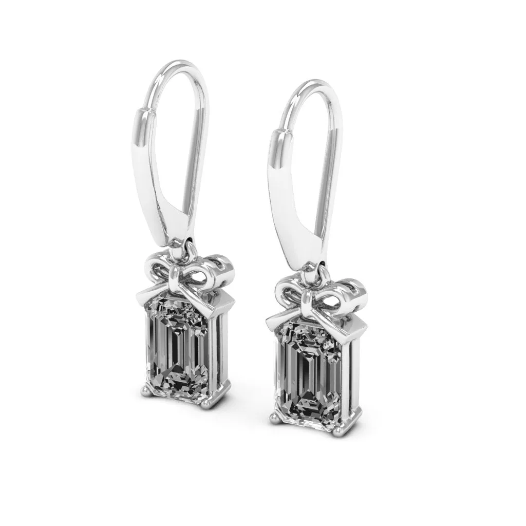 2.10 d.e.w cts 7x5mm Emerald Cut Naomi Moissanite Dangle Earrings