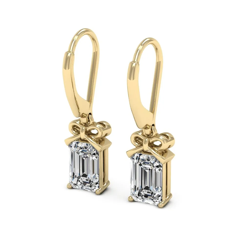 2.10 d.e.w cts 7x5mm Emerald Cut Naomi Moissanite Dangle Earrings