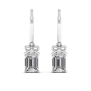 2.10 d.e.w cts 7x5mm Emerald Cut Naomi Moissanite Dangle Earrings