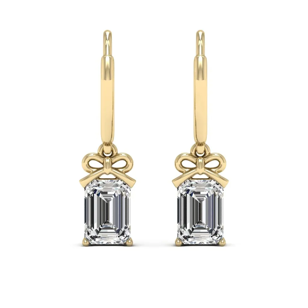 2.10 d.e.w cts 7x5mm Emerald Cut Naomi Moissanite Dangle Earrings