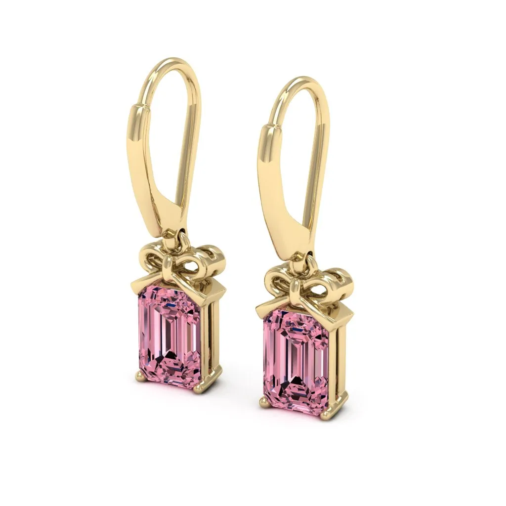 2.10 d.e.w cts 7x5mm Emerald Cut Naomi Moissanite Dangle Earrings